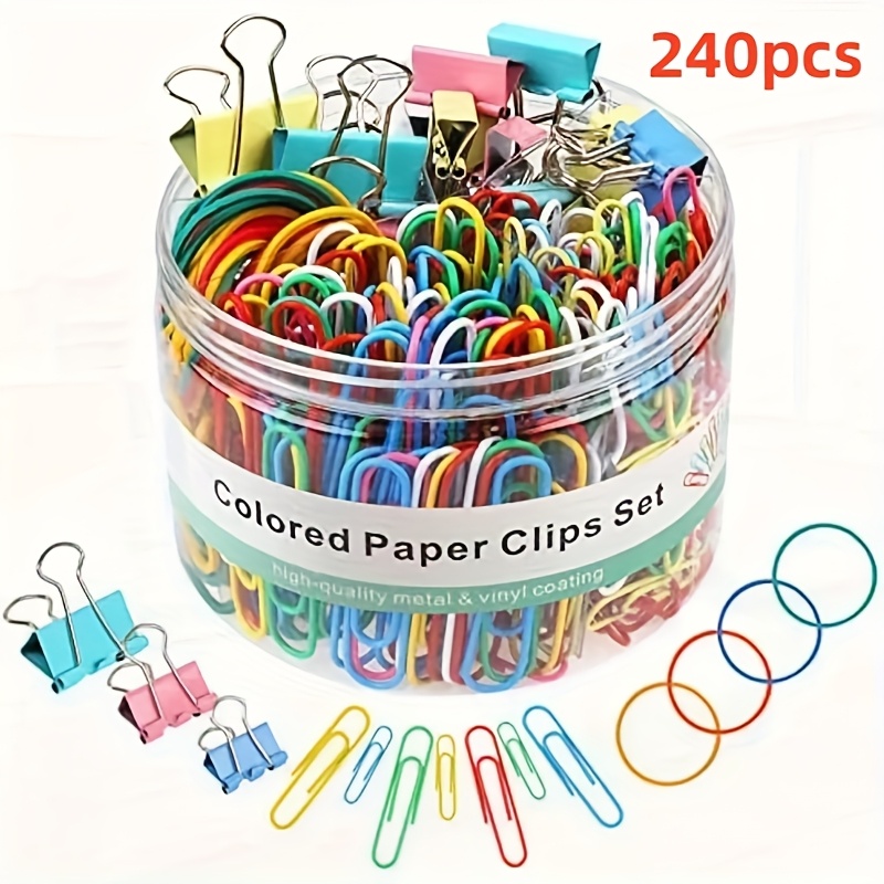 TEMU 240 Paper Clips, Binding Clips And Rubber Bands Office Supply Set Paper Clips And Paper Clips School Supplies Office Supplies Teacher Supplies