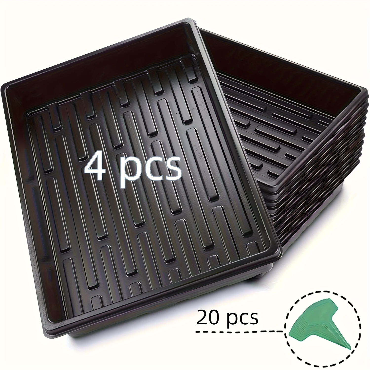 E-shop 4er-Set 38,1 x 27,94 x 6,6 cm Kunststoff-Anzuchtbehälter mit 20 Pflanzenetiketten, Samen-Anzuchttablett für Gewächshaus-Hydrokultur, Sämlinge,