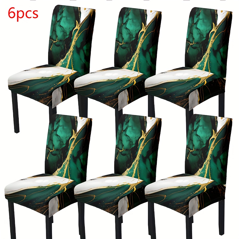 TEMU 2/4/6 pièces de Housses de Chaise Élastiques, Amovibles et Lavables avec Motif Marbre Doré Vert, Adaptées aux Restaurants, Hôtels, Cérémonies et