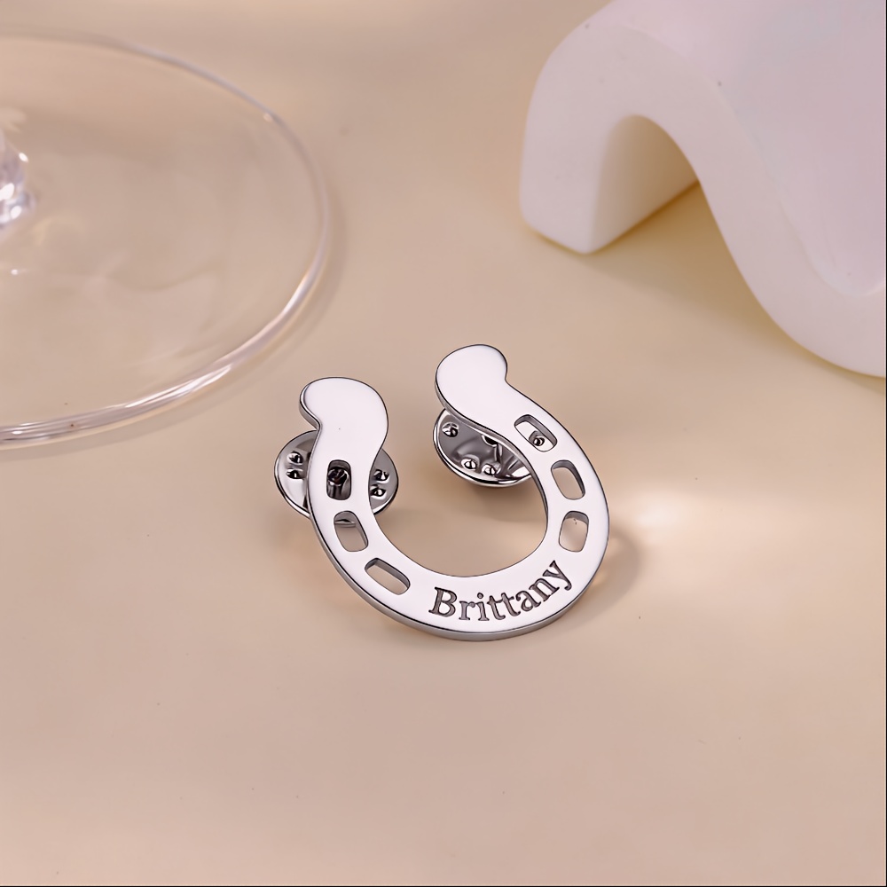 TEMU [customized] Customized Minimalist Name Hollow Horseshoe U-shaped Brooch, 304 Stainless Steel Customized Women's Blackened Name Brooch Jewelry,