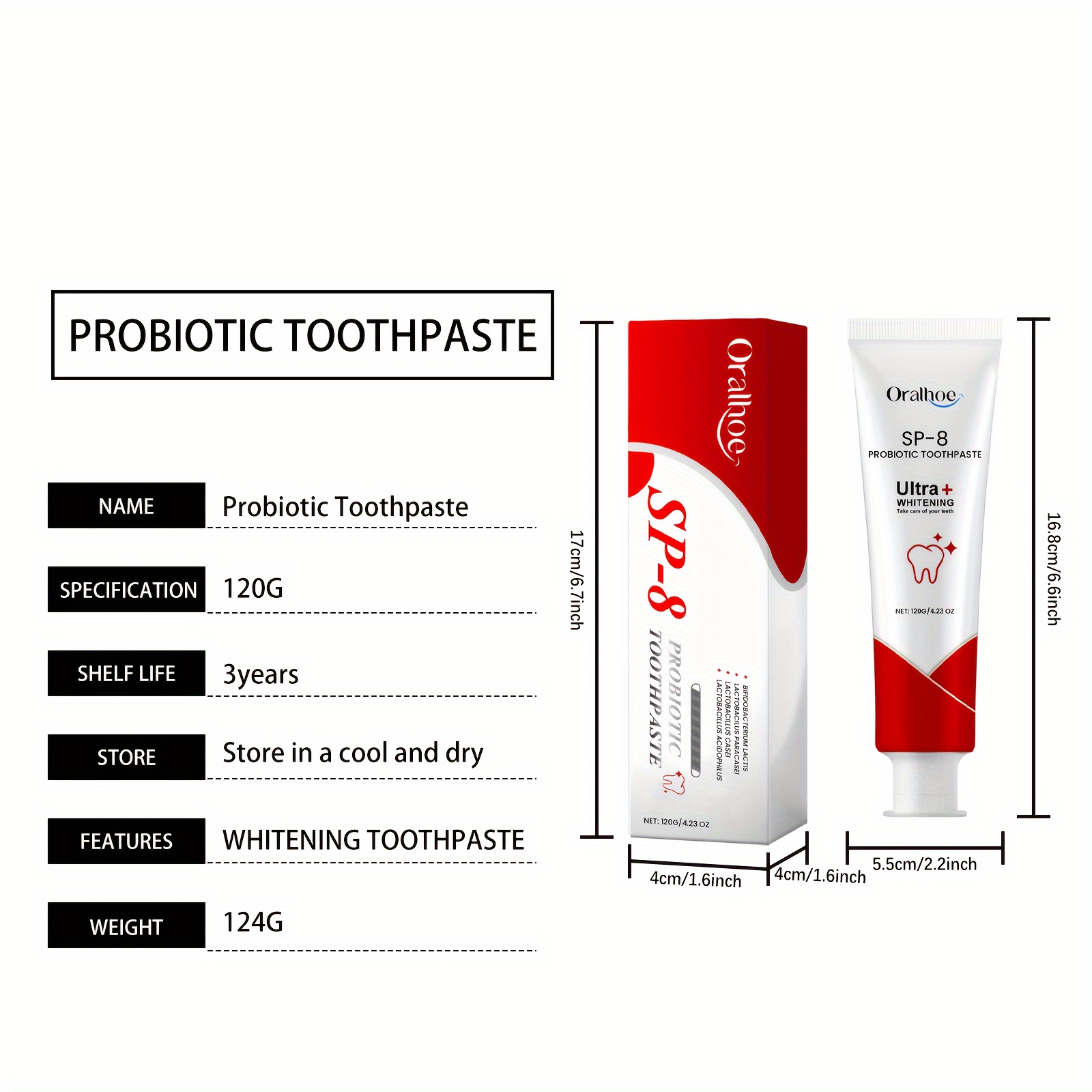 Oralhoe SP-8 Ultra+ Probiotic Toothpaste: 120G*2, Freshens Breath, Cleanses Teeth, And Promotes Oral Health