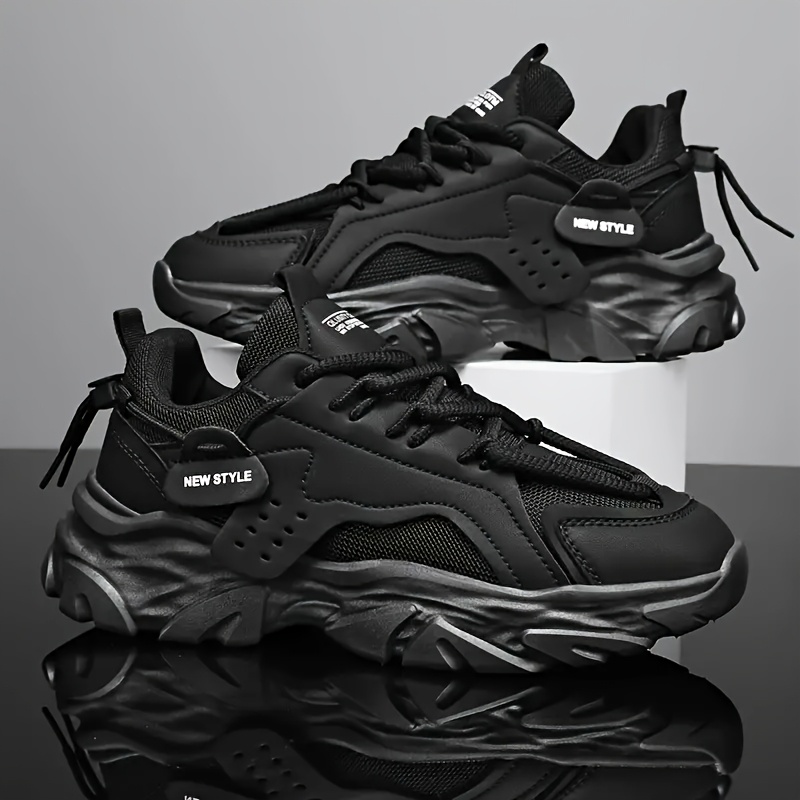 TEMU Mainalun Men's Heavy-sole Platform Sneakers - Thick-soled & Pvc Sole Low-top Lace-up Dad Shoes, Breathable Mesh Athletic Walking Running Shoes
