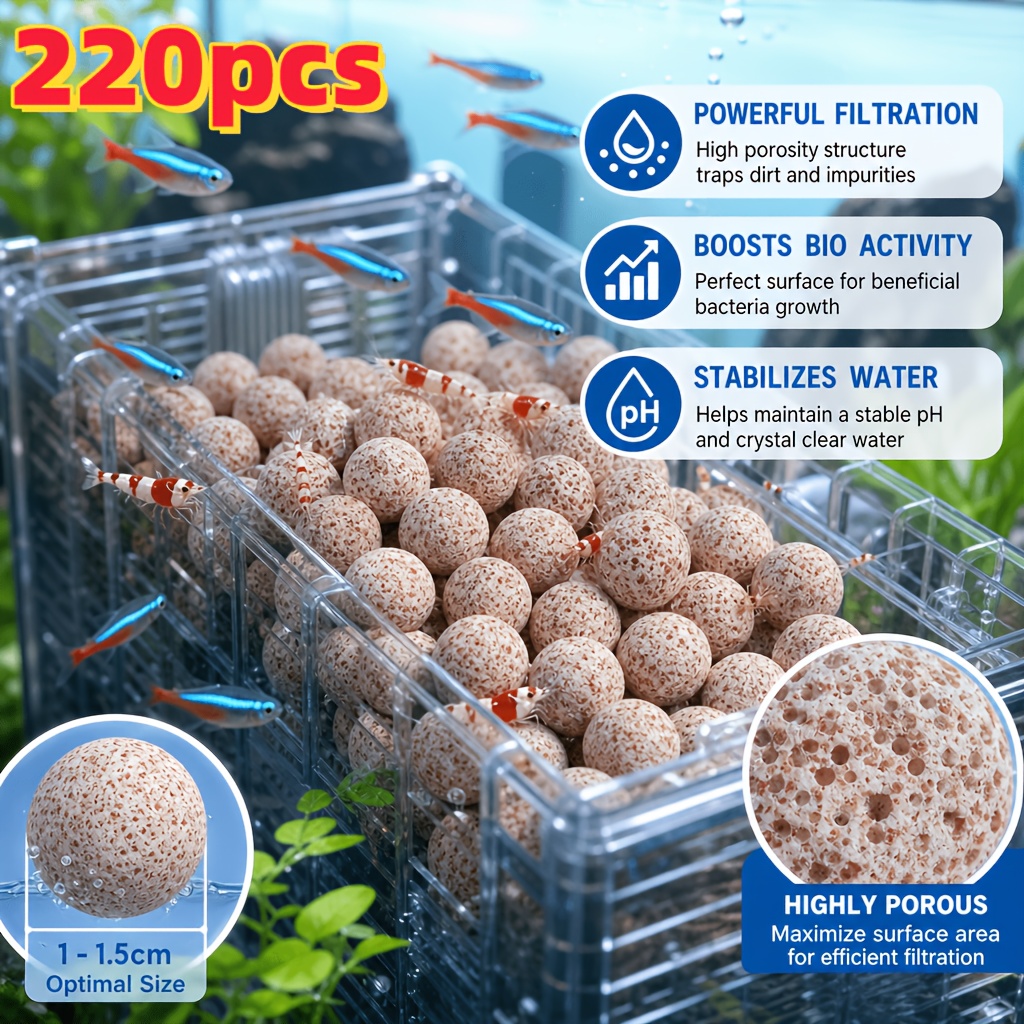 TEMU 220 stuks Biologische Holle Quartzballen, Aquarium Keramische Filter Media , Geschikt voor Zoetwater- en Zoutwatervissenbakken, Schildpaddentank
