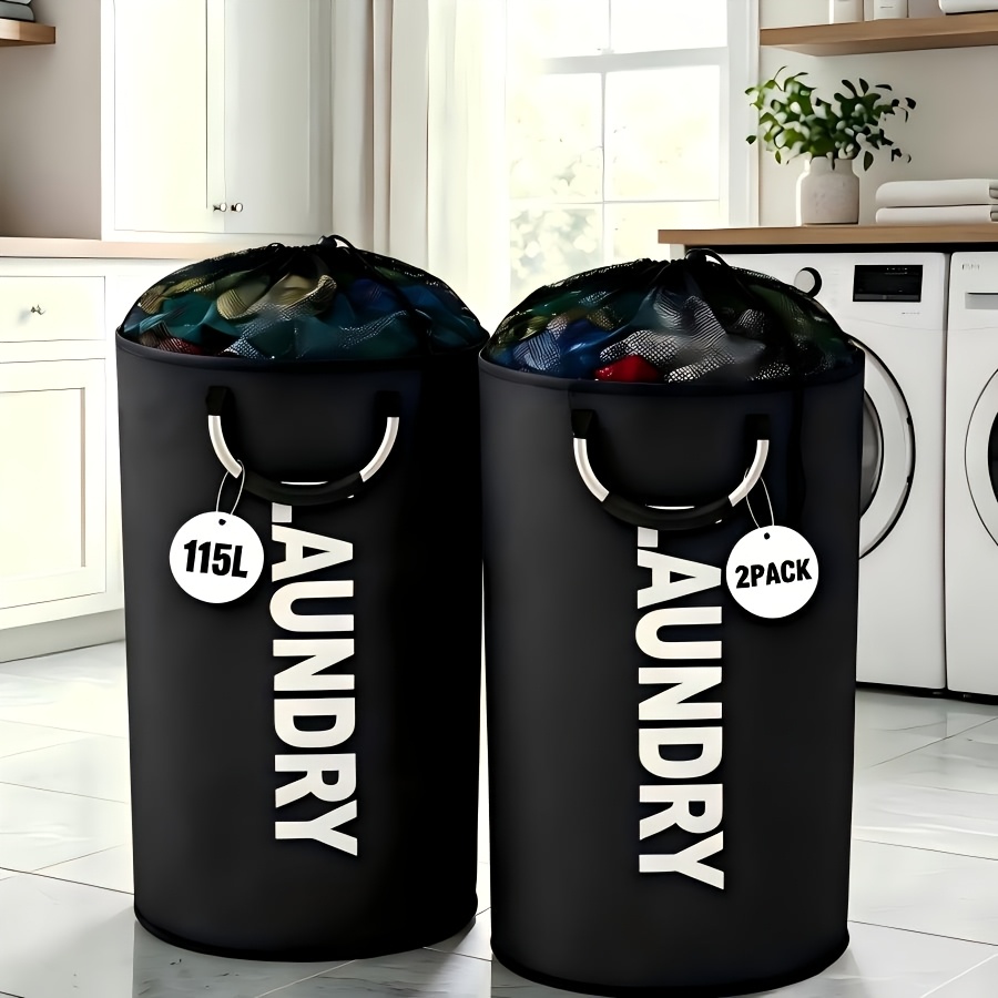 TEMU 2pcs Set 115l Extra Large Capacity Laundry Baskets With Circular Carry Handles, Multi-functional Storage Hamper. Perfect For Bathroom, Living