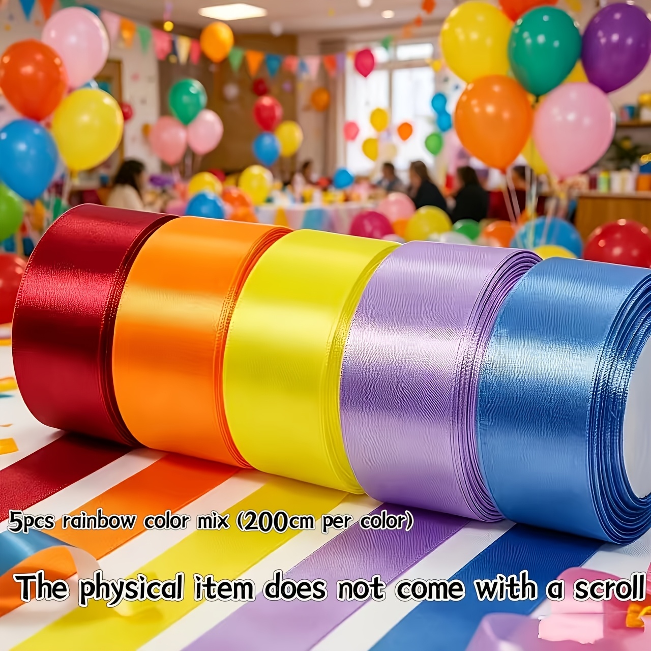 TEMU 5pcs Ribbon Set, 4cm Wide, 5 Colors, 200cm Each Color, Solid Fabric Ribbons. Suitable For Crafts, Gift Wrapping, Wedding Decor, And Bow Making.