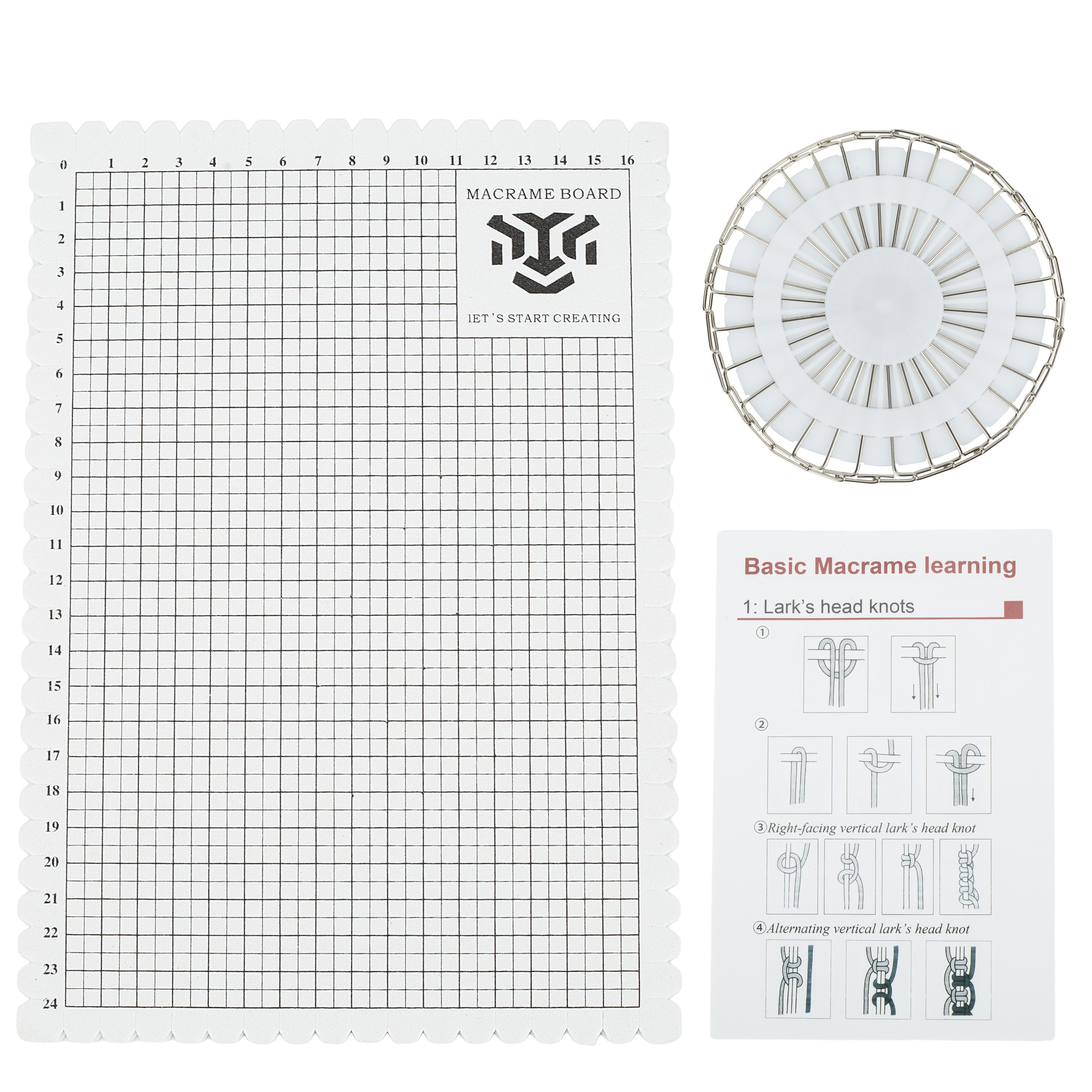 White Macrame Board With – Diy Rope Weaving Tool For Crafting, Includes Grid Layout & Instructions For Beginners, Handmade Wall Hangings & Decorative Projects