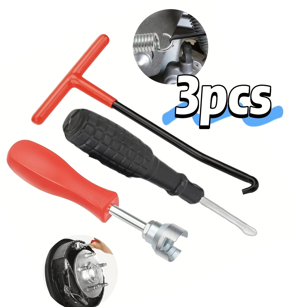 TEMU 3pcs - Brake Caliper With Metal Hook And Compressor, Featuring Comfortable Rubber Handle, Sturdy And Durable Car Repair Tool, Used For Brake