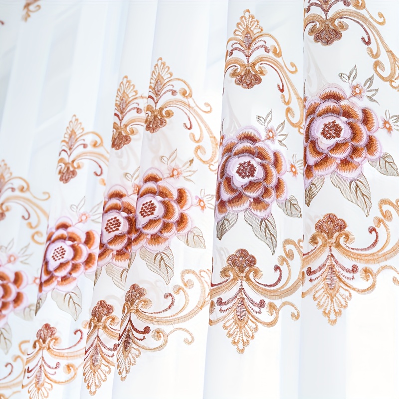 Image of 2pcs White Fashion Curtain Gauze, Floral Curtain Gauze, Living Room, Bedroom, Balcony, Study Room, Very Suitable For Home Decoration