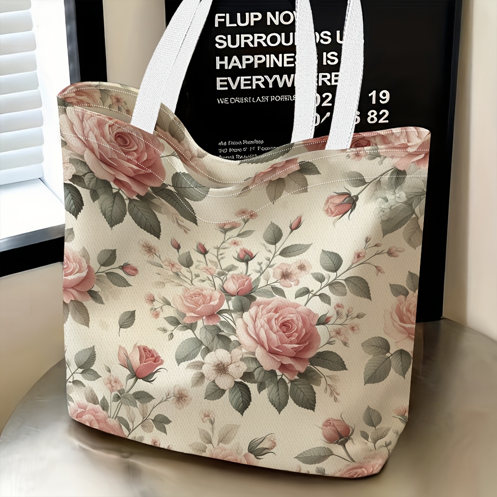 TEMU Portable Bag/shoulder Bag, Elegant Floral Pattern, Suitable For , Shopping, And , With A Large Shopping Capacity. Lightweight With A Secure