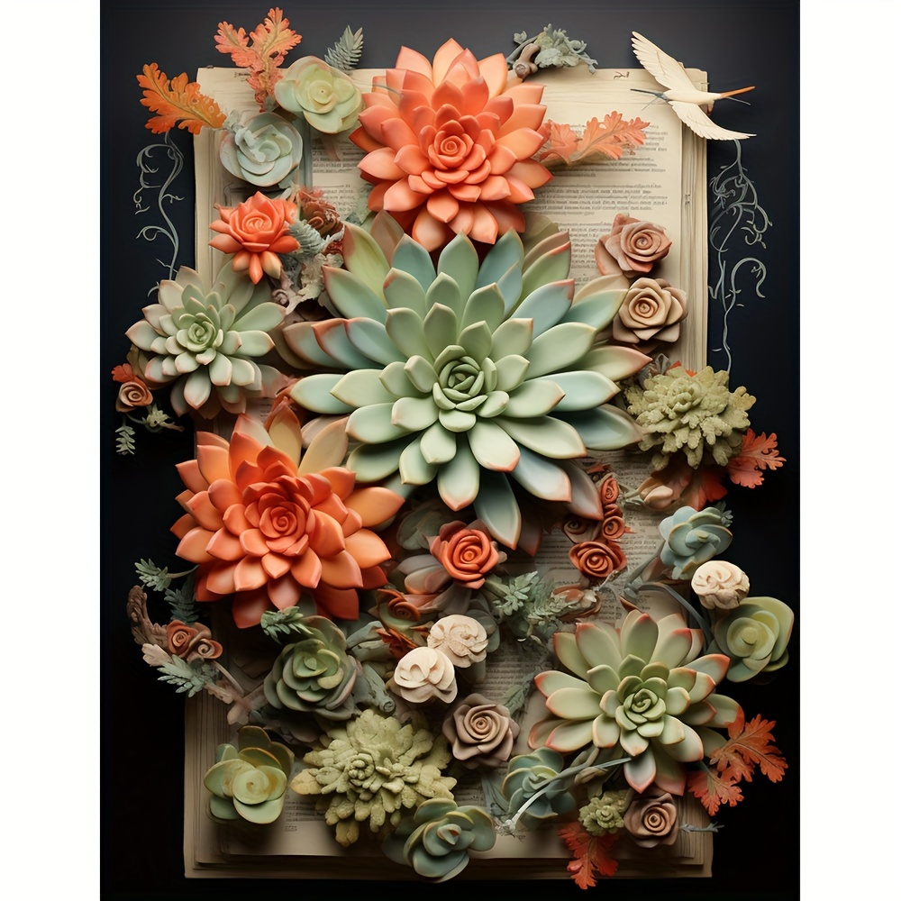 

1pc Large Size 40x50cm/15.7x19.7inch Without Frame Diy 5d Artificial Diamond Art Painting Succulent Plants, Full Rhinestone Painting, Diamond Art Embroidery Kits, Handmade Home Room Office Decor