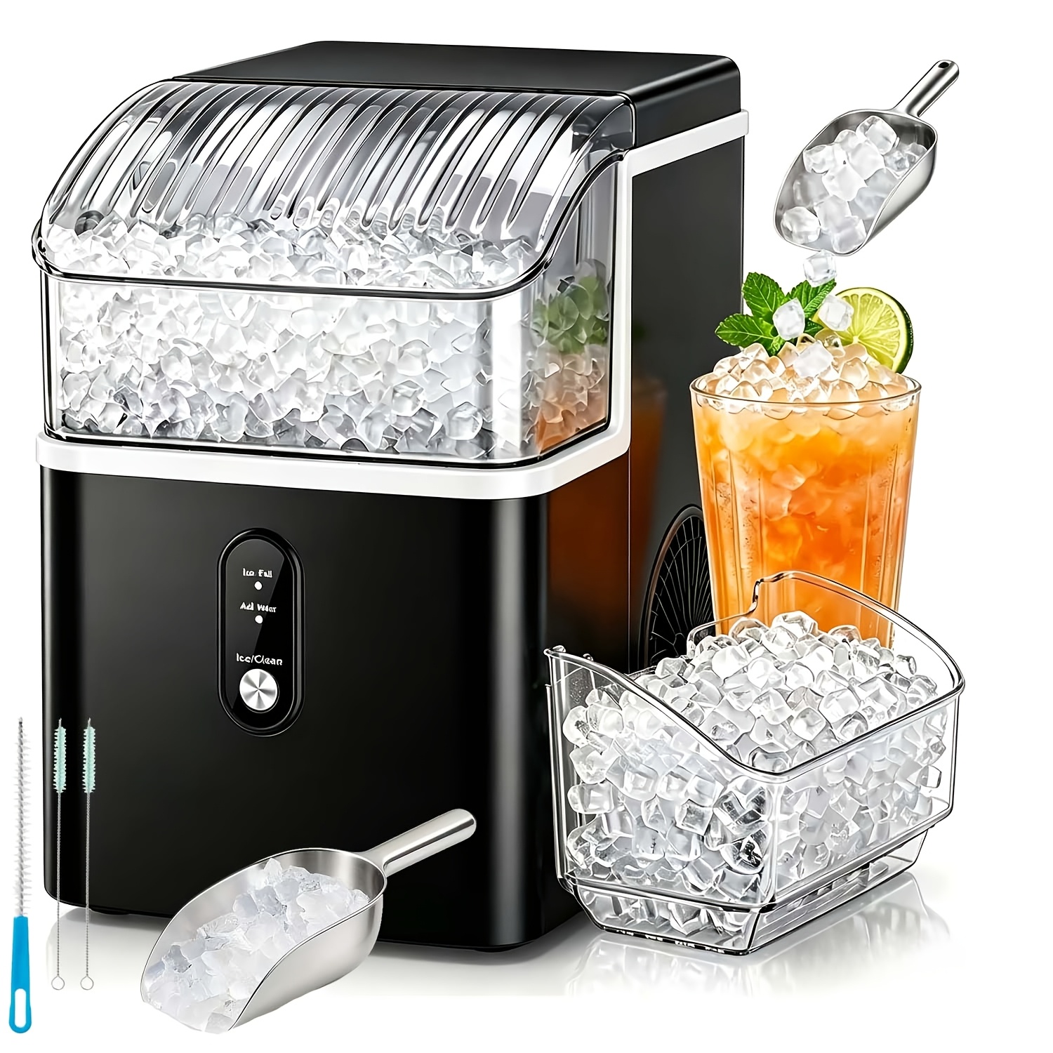 TEMU Countertop Ice Maker, Pebble Ice Maker With Self-cleaning, Soft Chewable Pellet Ice, 26lbs Ice/35lbs Ice, Operation, Stainless Steel Housing,