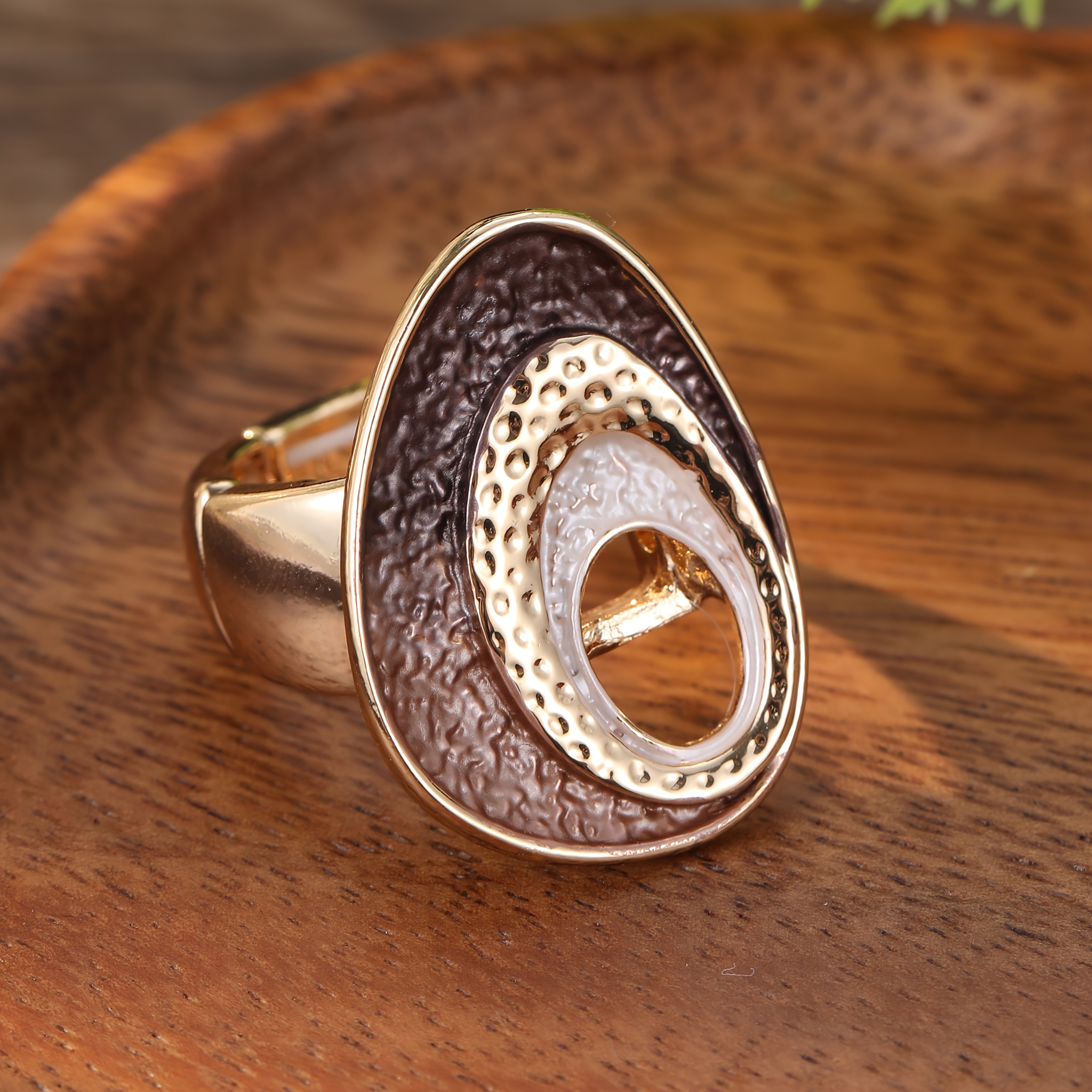 Women's Bohemian Gradient Enamel Golden Plated Stretch Ring