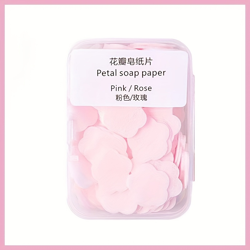 a box of 1 or 4 mixed packs of petal shaped portable soap sheets disposable soap sheets for hand washing mini soap paper for travel and outdoor activities soap travel friendly and convenient
