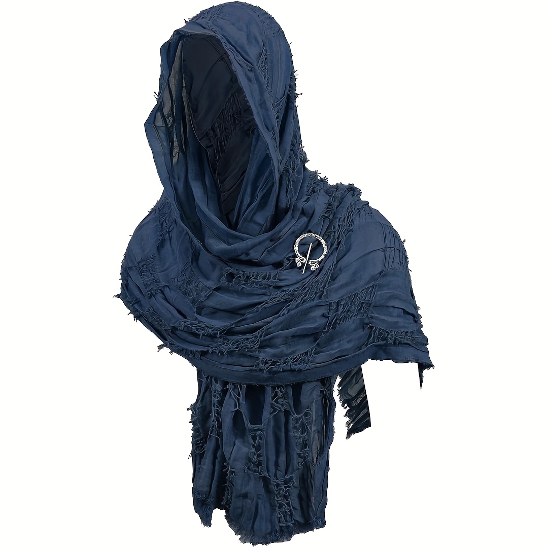 item picture 2pcs post apocalyptic distressed scarf shawl and brooch set medieval renaissance viking style faded cloak halloween costume accessory