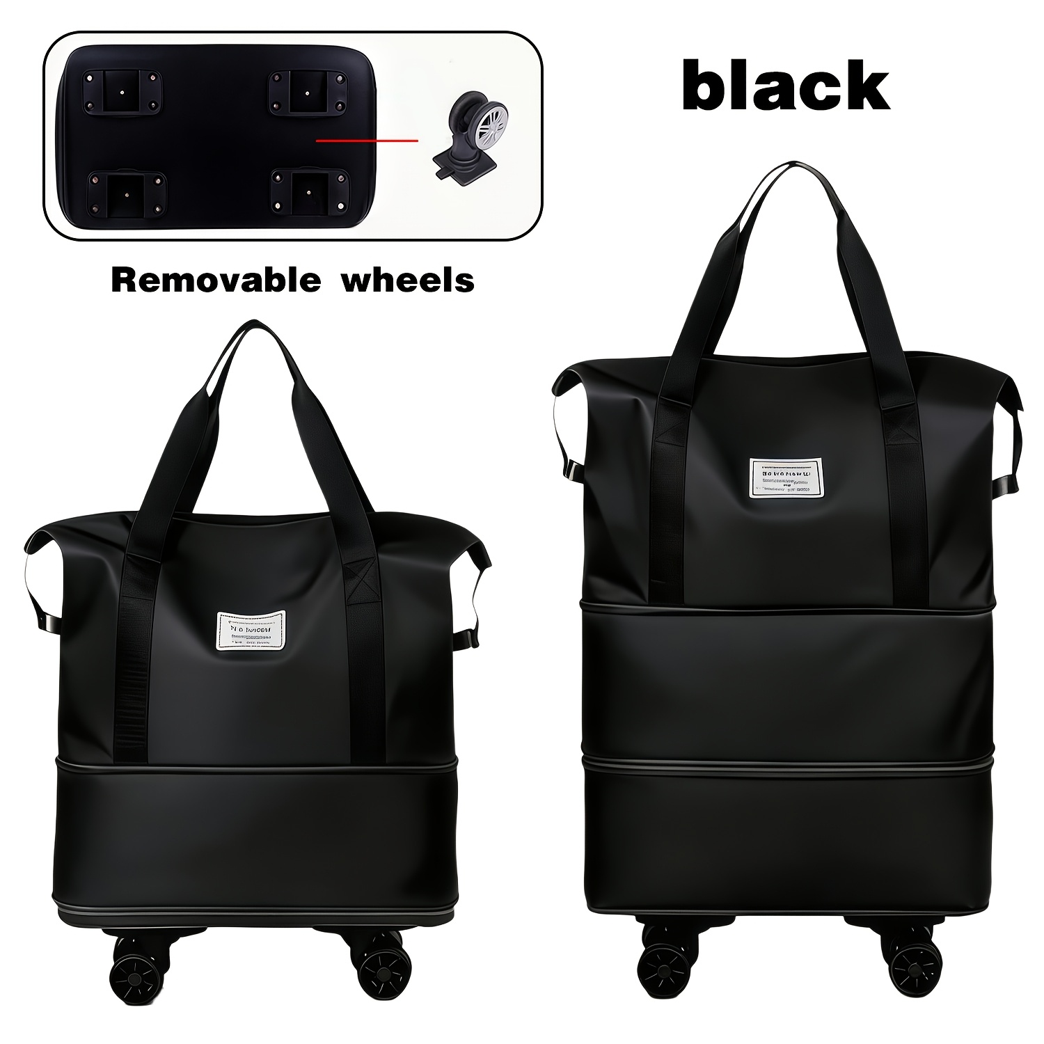 TEMU Sac Pliable Trois Couches Ultra-Grand Capacité, Boîte de Rangement à Roulettes pour Voyage Air, Sac à Main Draguable, Sac de Bagage Télescopique