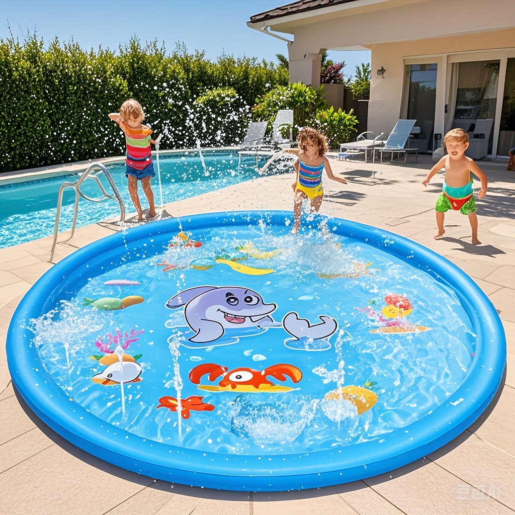 1pc colchoneta inflable portátil de 100cm extra   con    , redonda y plegable para juegos  , baño de mascotas y diversión en el césped 0