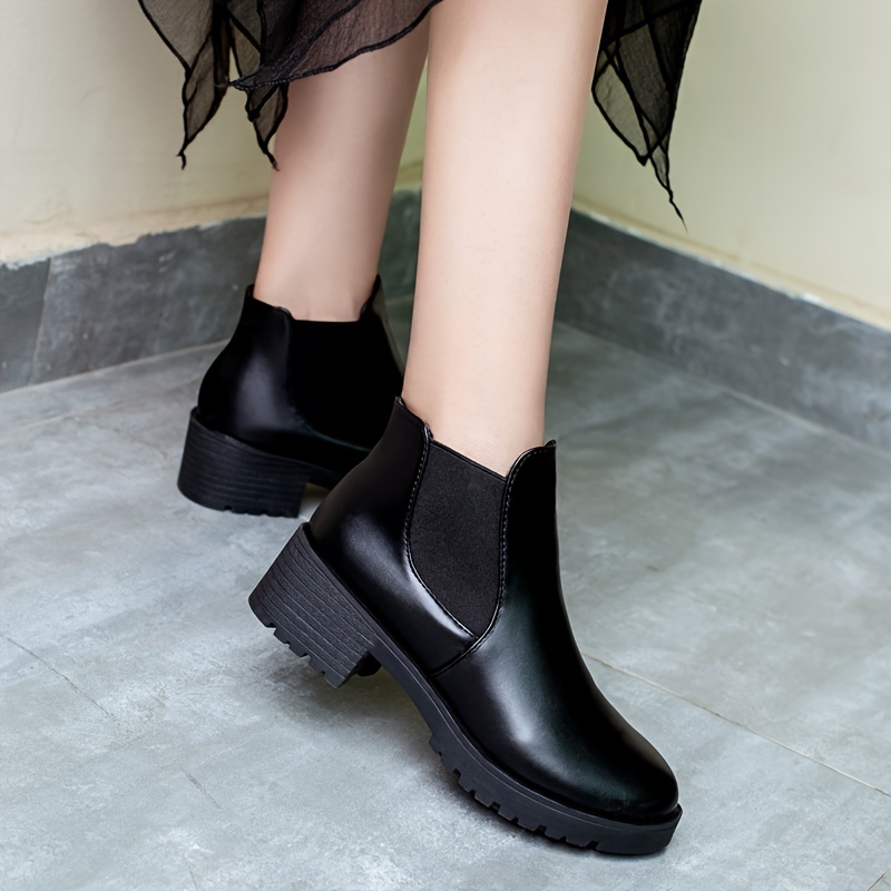 

Women' Color Ankle Boots, , Casual Chelsea Short Boots With Mid-heel , Flat, Round Toe, Pu Leather, Velvet Lining, , -on