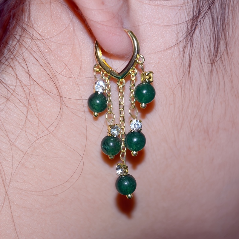 

Elegant & Sexy Emerald Green Beaded Tassel Earrings - Stainless Steel Posts, Accents, Zinc Alloy - & Party Wear, Pendant Style, Fashion, Elegant Style,