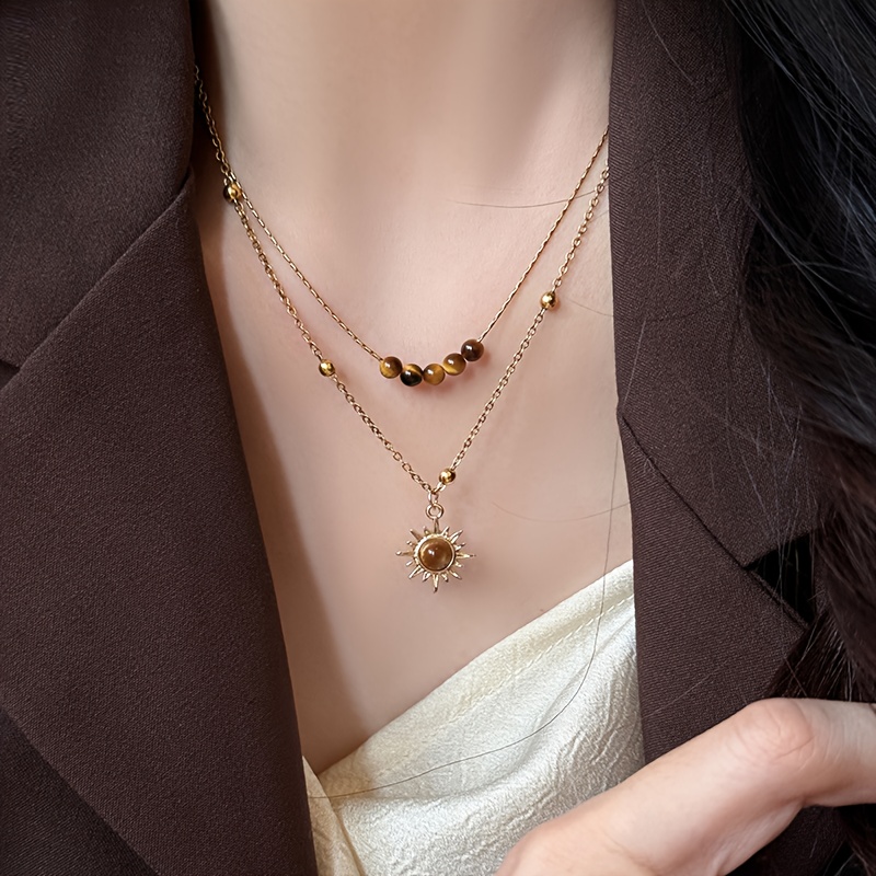 Vintage Double-layer Sunflower Necklace, Niche High-end Style, Perfect For Daily Wear, Layered Sweater Chain, Autumn And Winter Collarbone Accessory