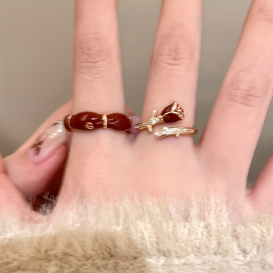 Red Rose Open Ring Adjustable Band October Birthstone Plastic Jewelry