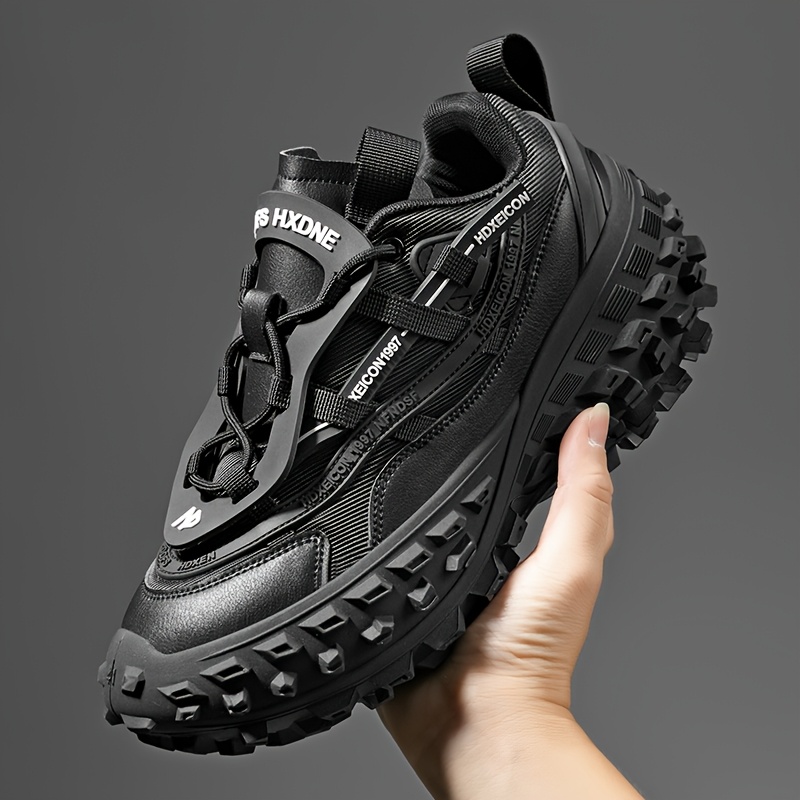 Dad Shoes for Men, Instagram Trendy Sneakers with Unique Design, Black Athletic Couple Shoes with Thick Sole for Height Increase. Comfortable Inner Lining, Non-Irritating to Feet. Fashionable Woven Laces, TPU Composite Outsole for Pressure Relief and
