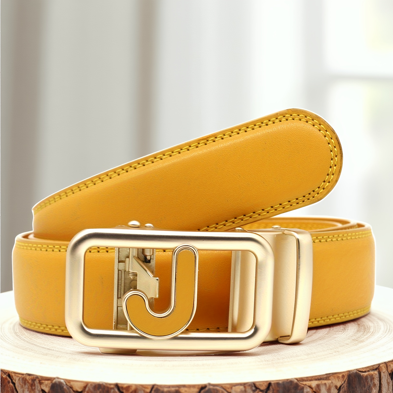 TEMU Ceinture de style avec boucle automatique en métal et décoration de lettres en , design unisexe, disponible en 10 couleurs, ceinture de style en