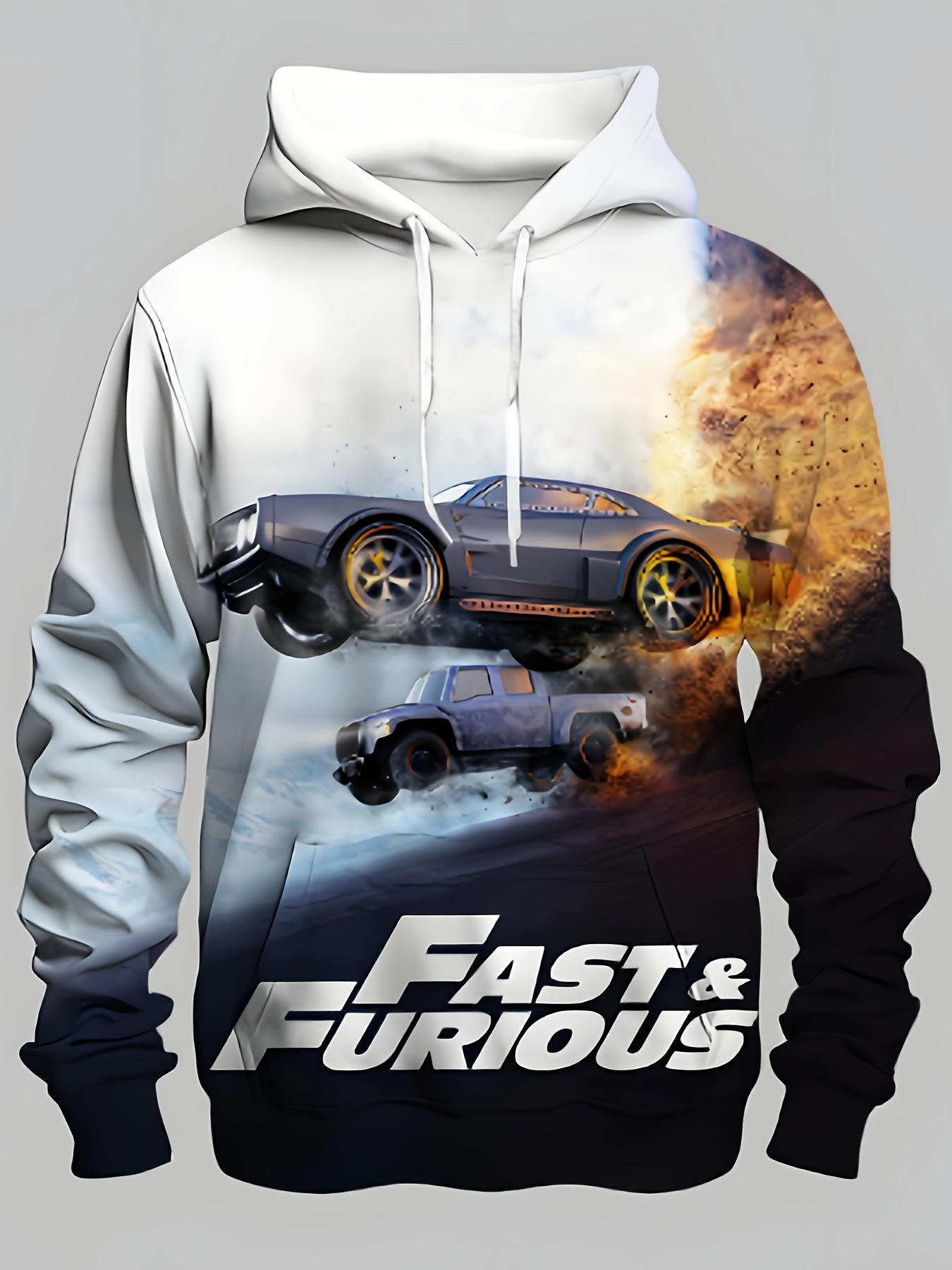 Casual herenhoodie met 3D-print racewagen en "Fast & Furious