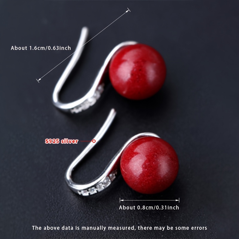 TEMU Gift Box Packaging, Pair Of Earrings, 925 Silver/. 8mm High-content Earrings, Love , A Touch Of Chinese Red, Suitable For Daily Wear, Dates,