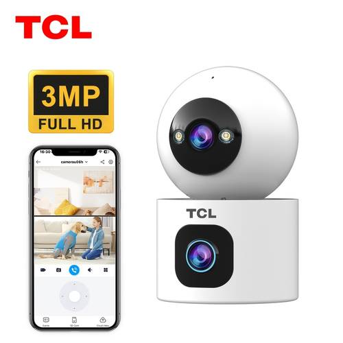 5g and 2 4ghz wifi smart camera dual lens 2 screens full hd indoor camera 355 panoramic surveillance video two way call sd card cloud storage
