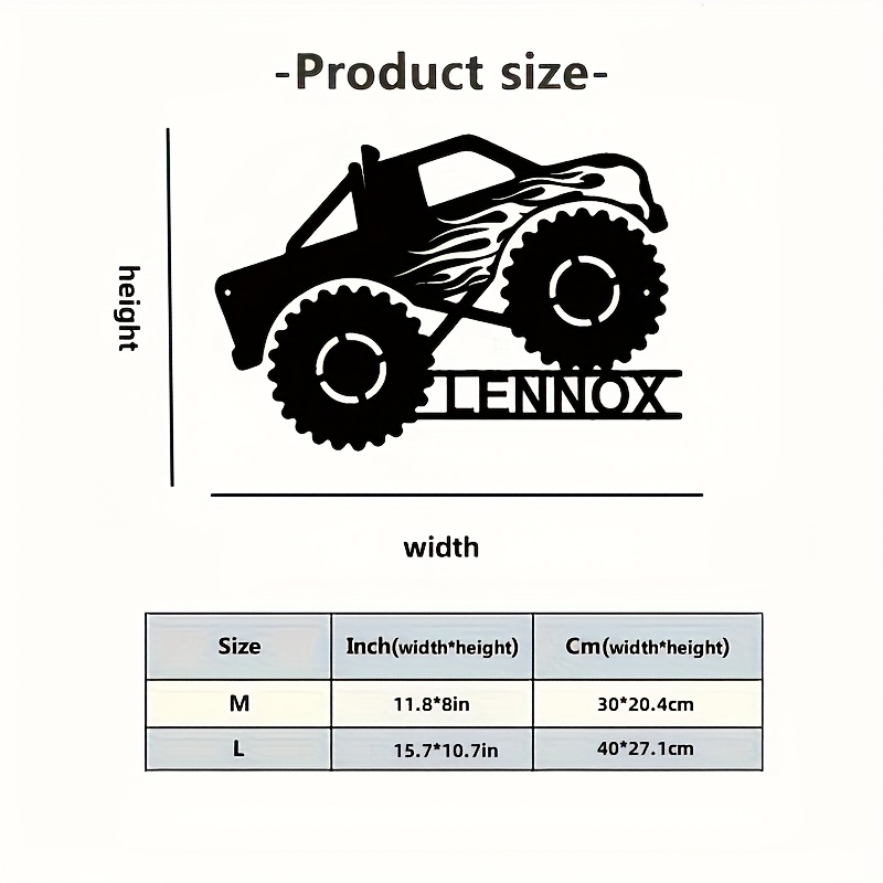 TEMU Customized Metal Truck Sign - Personalized Name Wall Art For Indoor/outdoor Decor, Featuring A Letter Combination Style With A Black Monster