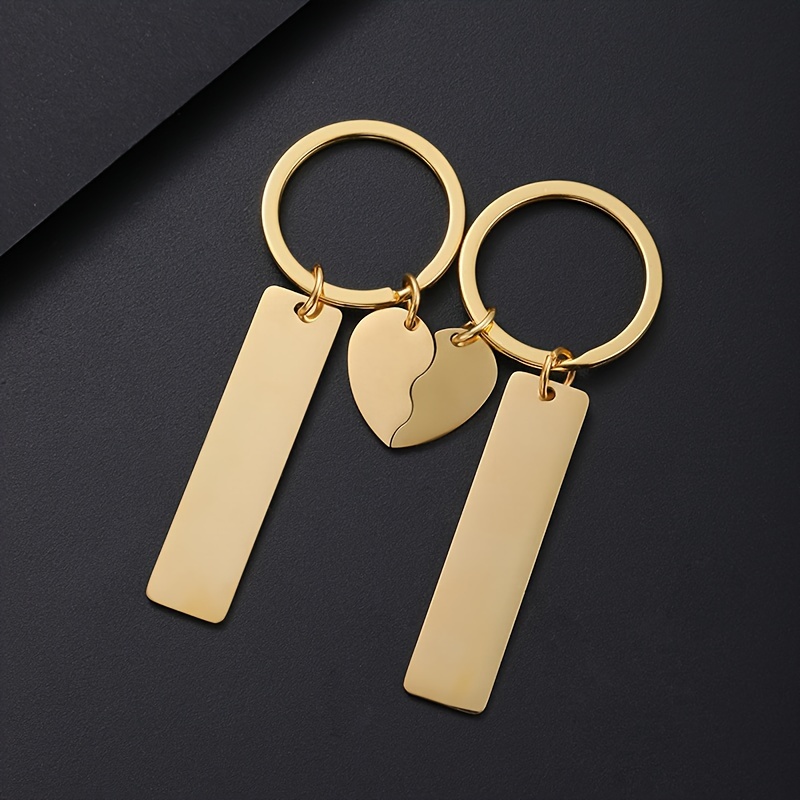Image of 1 Pair Of Stainless Steel Couple's Keychains. Laser Color Printing. Blank Material. Long Strip Half-heart Engraved Metal Keychain. For Halloween, Christmas, And For Your 1