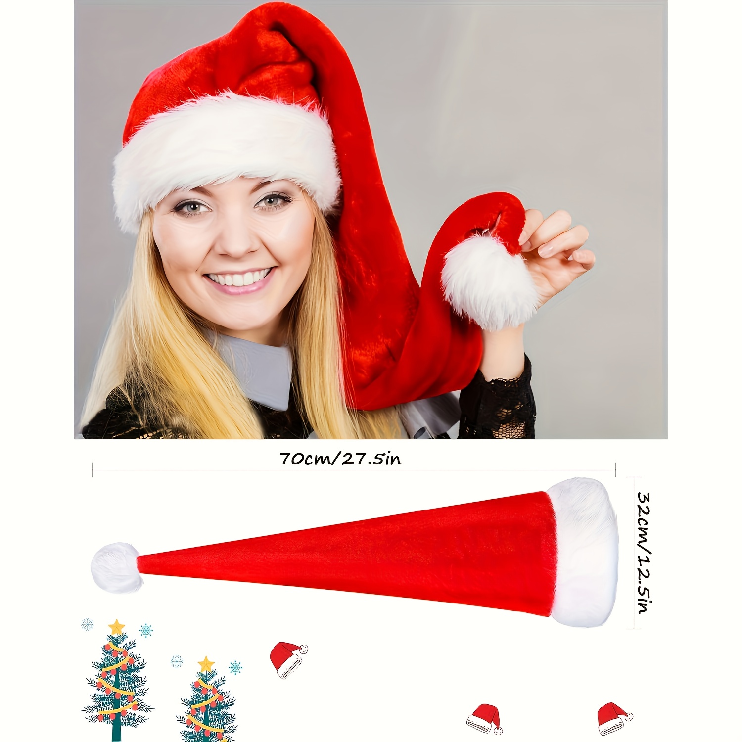 1 stuk - Extra Lange Pluche Kerstmuts voor Volwassenen - Rode Kerstmuts met Duurzame en Pluizige Decoraties, Geschikt voor Feestjes, Cadeaus en Hoofddeksels, Woondecoratie, Feestaccessoires, Kerstmuts, Cadeau-idee voor Halloween, Kerst, Nieuwjaar, Valentijnsdag en Feestelijke Gelegenheden