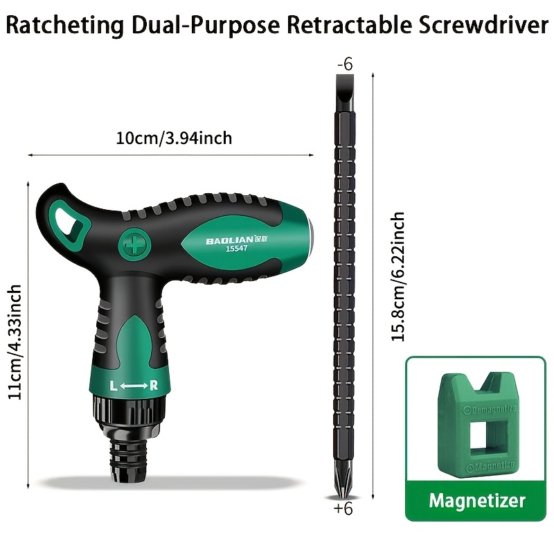E-shop Multifunktionaler T-Griff-Ratschenschraubendreher mit magnetischem Bit-Halter – Zweckmäßiges, flexibles, doppelseitiges Design mit Kreuz-