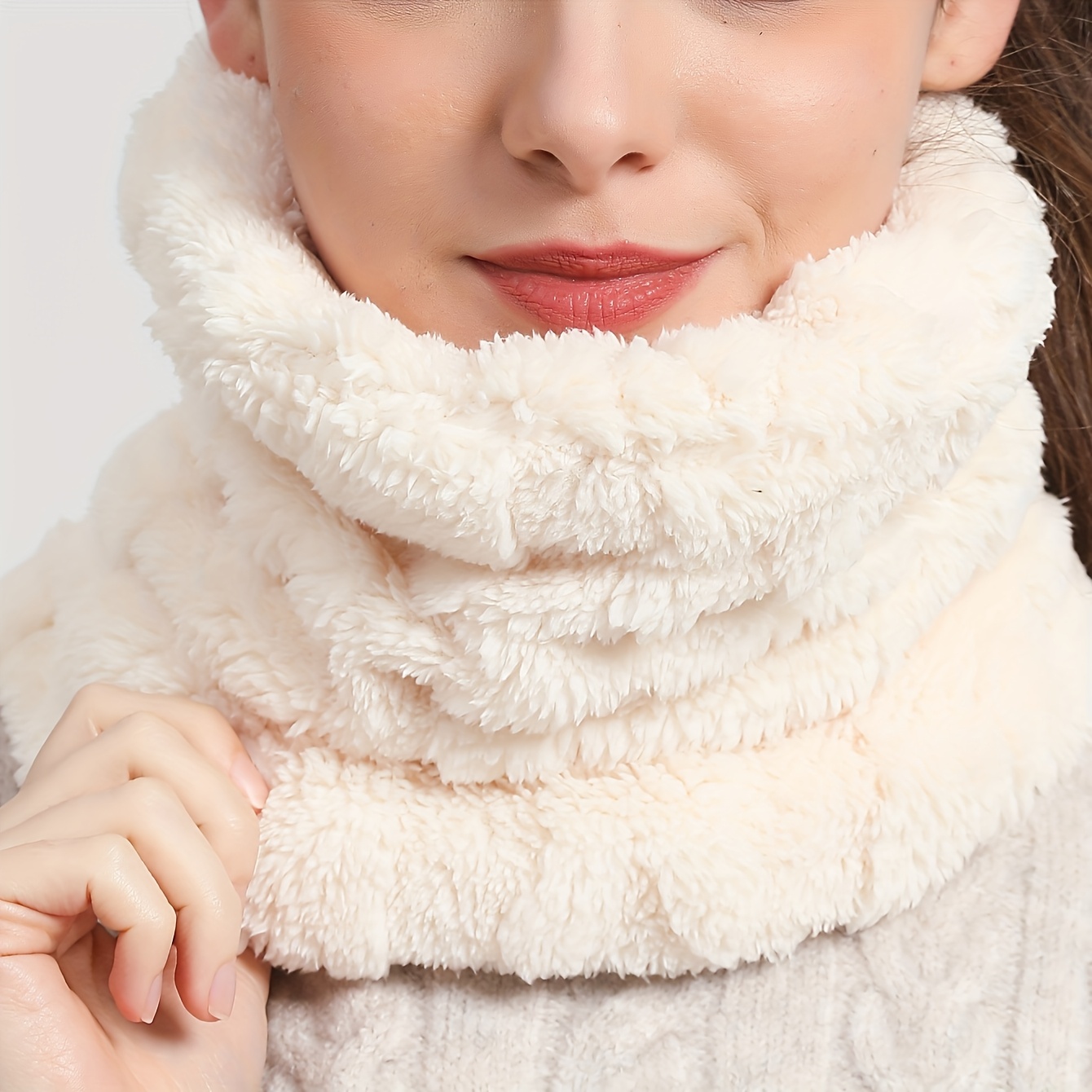 Fur Plush Infinity Scarf Solid Neck Gaiter Cute Plain Coldproof Neck  Warmer Ski Mask For Women daily uses Winter Outdoor