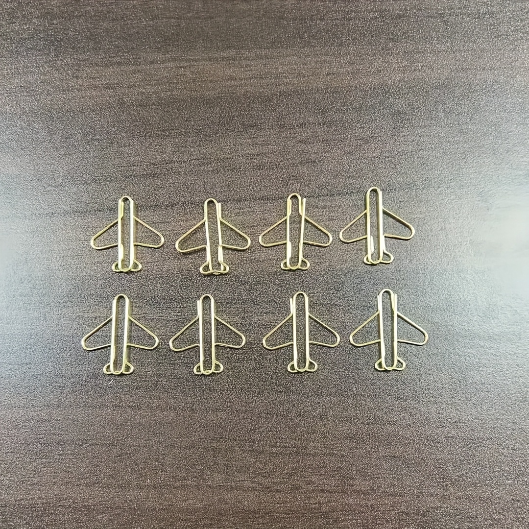 Gold-plated Plane Paper Clips. Creative, Rust-resistant Design Perfect For Securing Documents And Stylish Flair. Portable For Gifting Or As Bookmarks