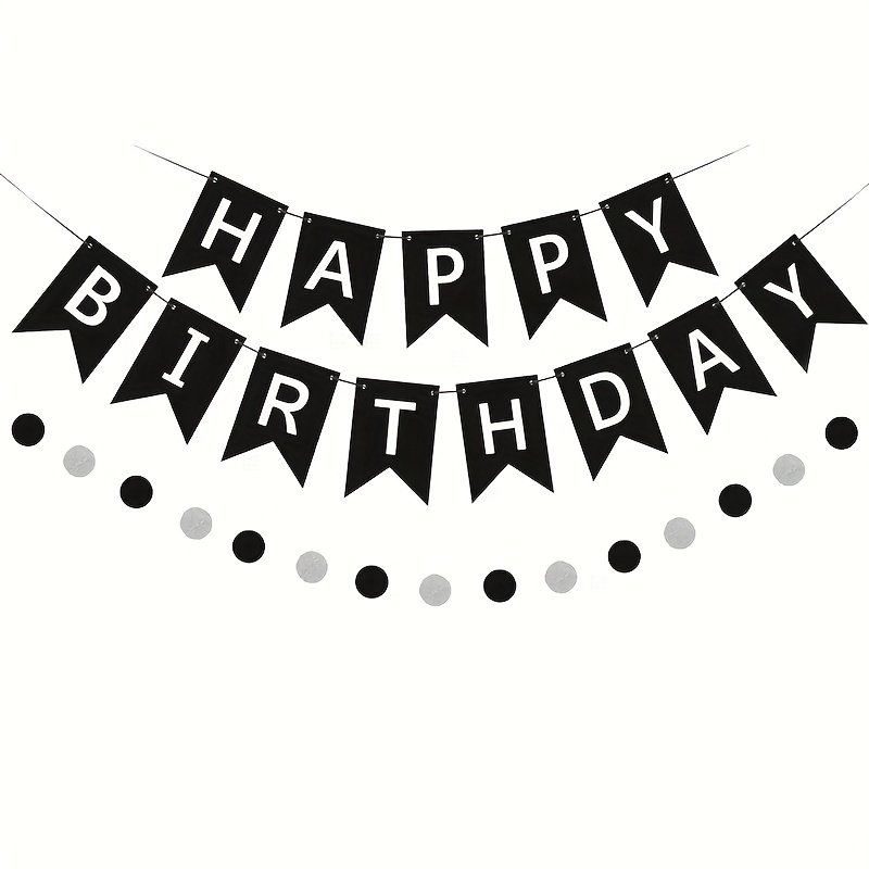 Image of 2-pack Black And White Birthday Party Banner And Spiral Ribbon Set | Multipurpose Paper Decorations For Birthdays, Holidays, Anniversaries - Reusable, Ideal For Entryway And Room Decor