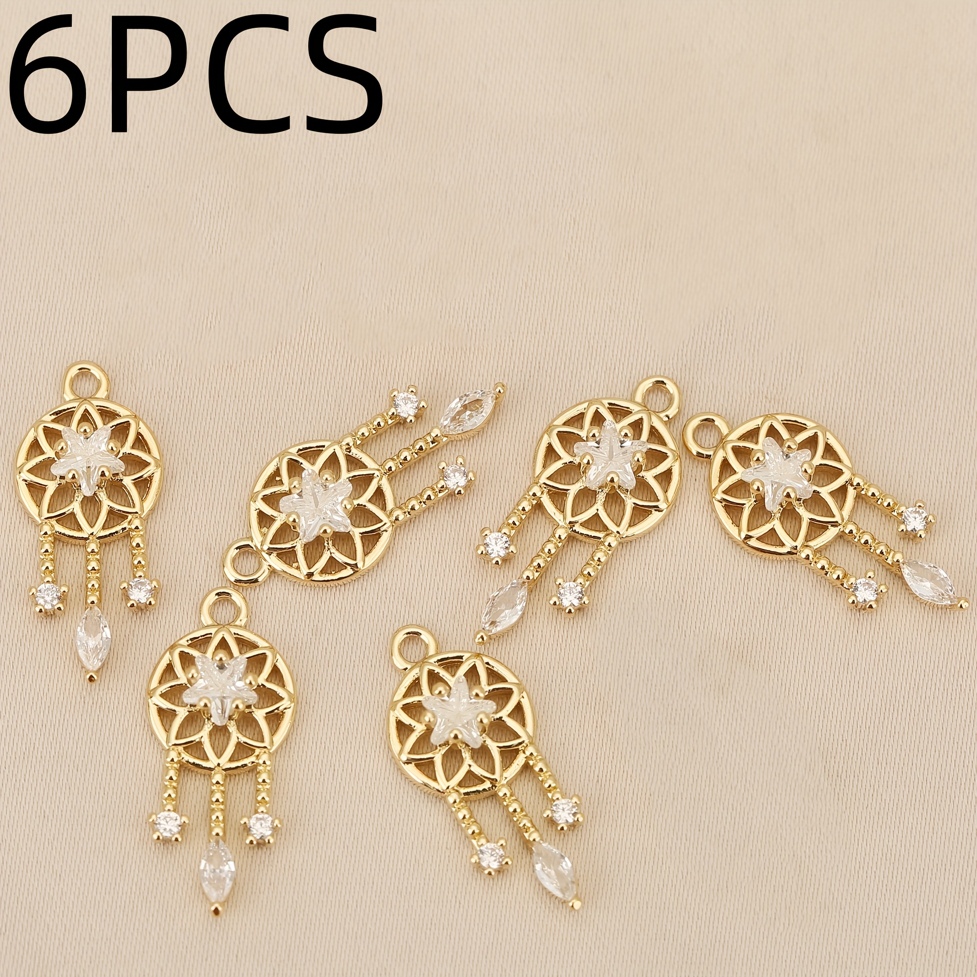 TEMU 6pcs, European And - Copper With Inlay - Exquisite Geometric Pattern Chain Charms And Pendants - Unisex Fashion Pendants For Diy, Suitable For