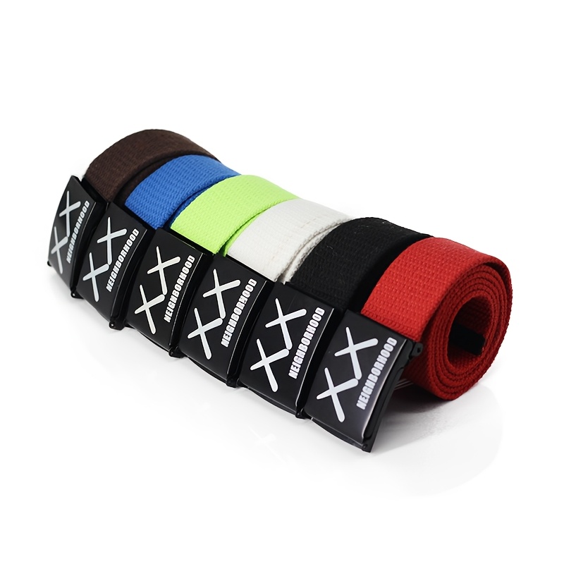 2 Women's Multicolored Adjustable Nylon Webbing Belts with Automatic Buckle
