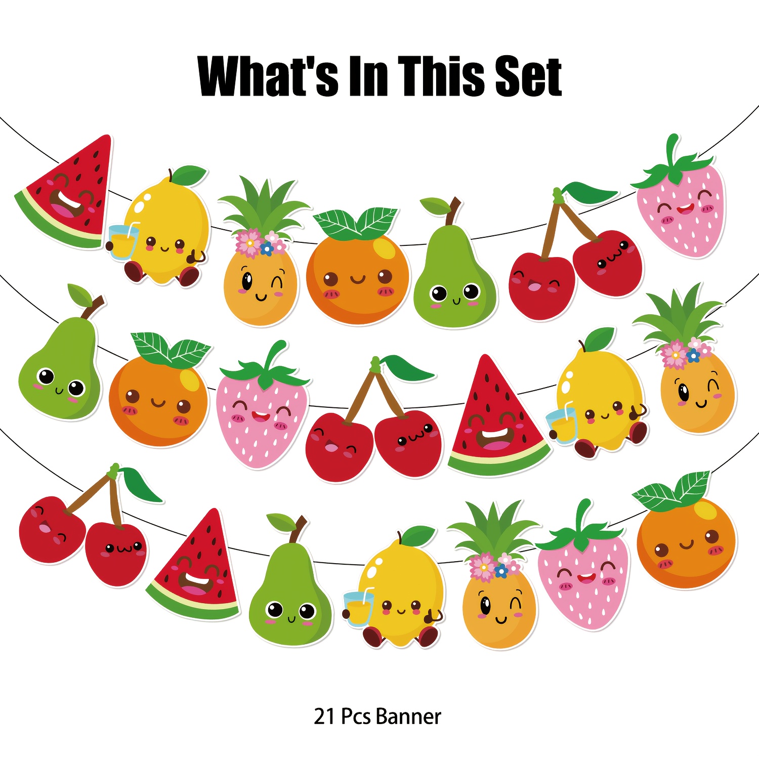 21pcs fruit birthday party banner birthday party decoration summer fruit birthday banner strawberry lemon watermelon pineapple   supplies fruit theme birthday party supplies   room outdoor party decoration