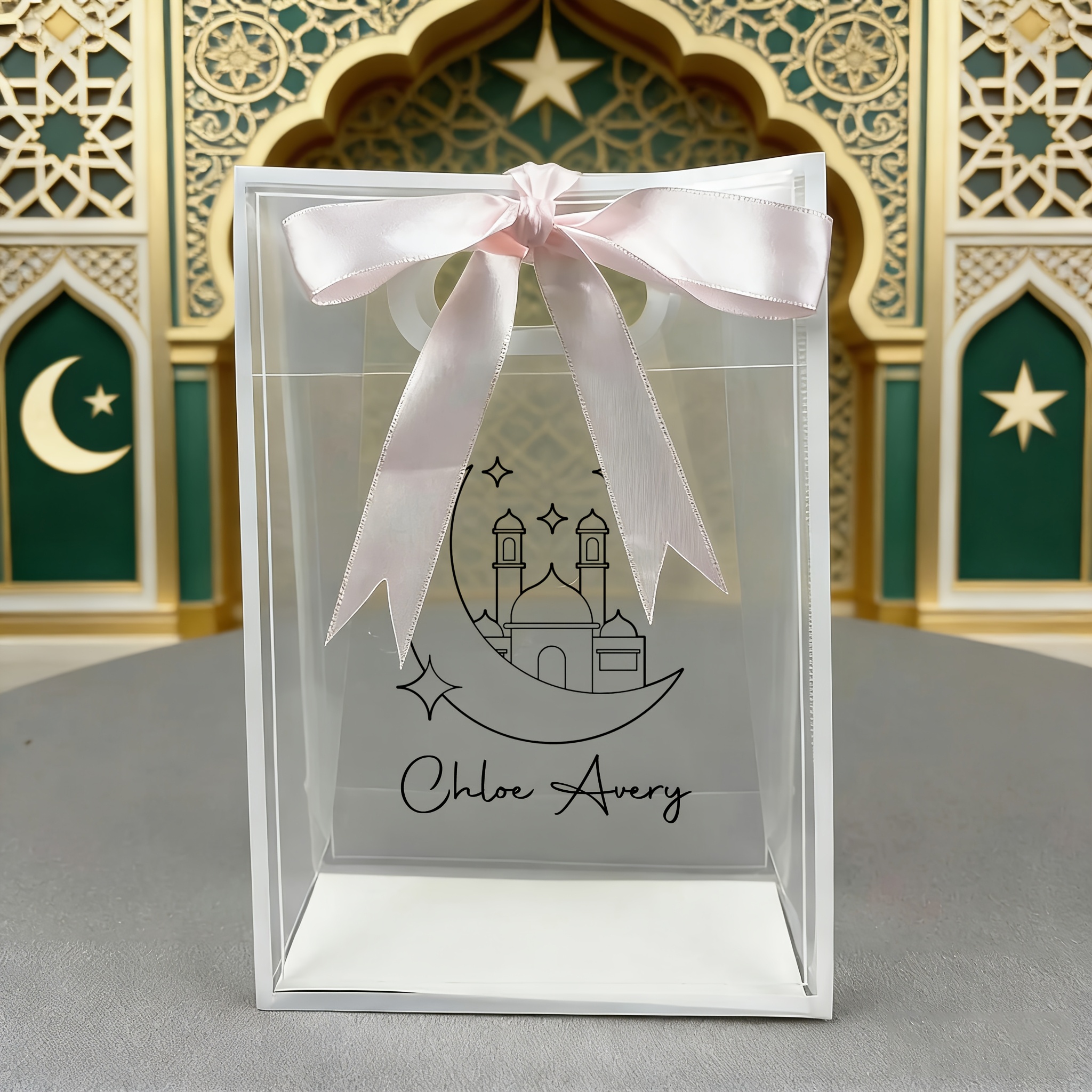 TEMU 1 Custom Personalized Name Gift Bag, Customizable 2d Name Castle Moon Eid Gift Bag, Ramadan Party Tote Bag, Holiday Gift For Family/ , Custom