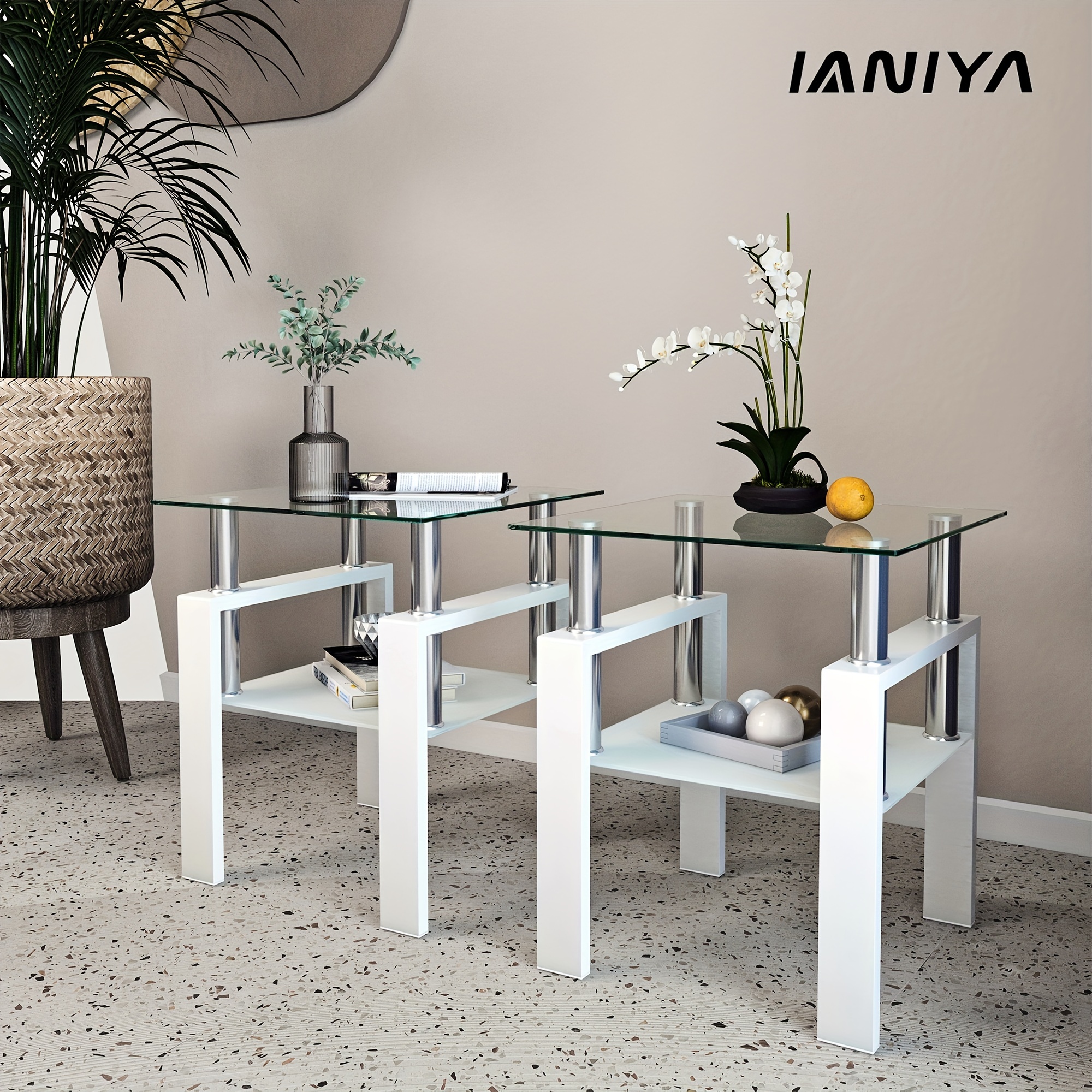 

Modern Tempered Glass Tea Table Coffee Table End Table, Square Table For Living Room, Transparent/white