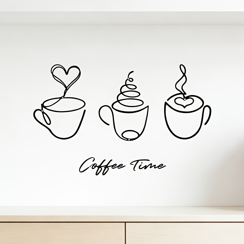 Wall Stickers Coffee Cup Sketch Wall Decals Wall Art Diy Peel And Stick Home Decor For Kitchen Cafe Shop Coffee Station Pub Restaurant Office