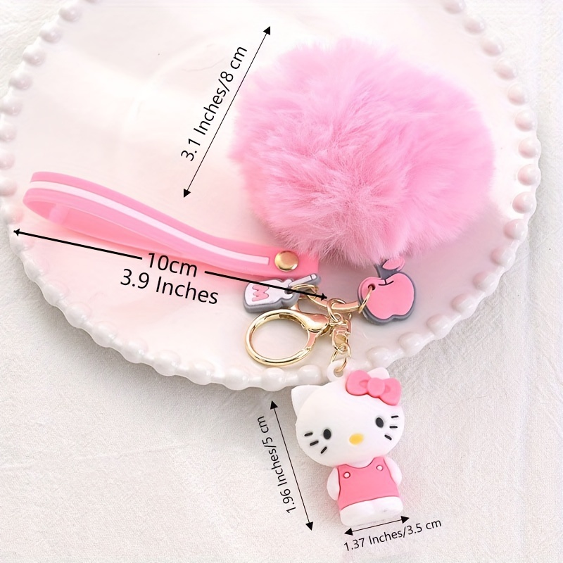 1pc Hello Kitty Plush Doll Keychain, Cute Kawaii Anime Silicone Charm, Pink & White, Gold-Tone Key Ring for Bags & Backpacks, Phone Decor Accessory Gift