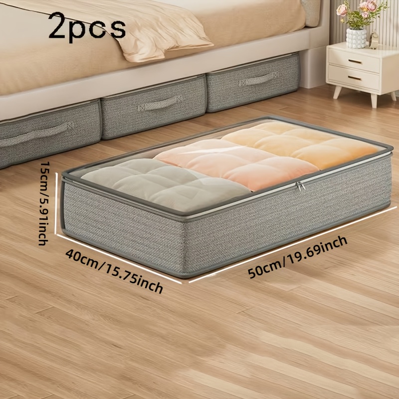 E-shop 2er-Set Große Unterbett-Aufbewahrungsbox mit Griffen - Stapelbarer, robuste Vliesstoff-Organizer, platzsparender, multifunktionaler Kleider- &