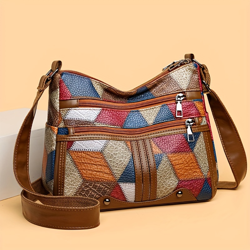 

Elegant Geometric Print Women's Shoulder Bag - Leather, Adjustable Strap, Daily Use & Business Trips