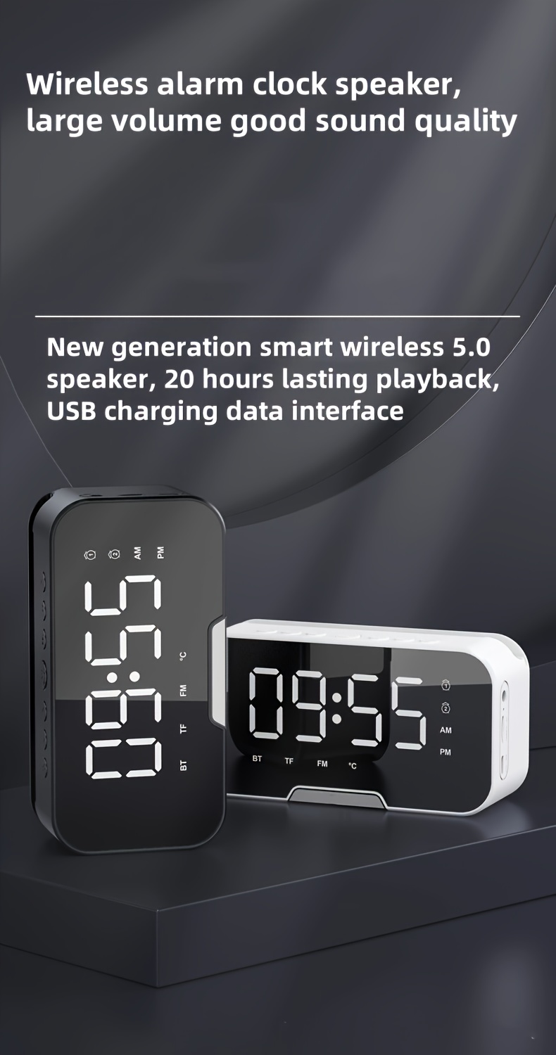 Compact Pink Portable Speaker, FM Radio, LED LCD Mirror, Wireless Microphone, Wireless Connection, USB Charging, High Quality Audio, TF Card, Adjustable Volume And Brightness. Suitable for Easter, Birthday Gifts, Mini Wireless Alarm Clock Speaker