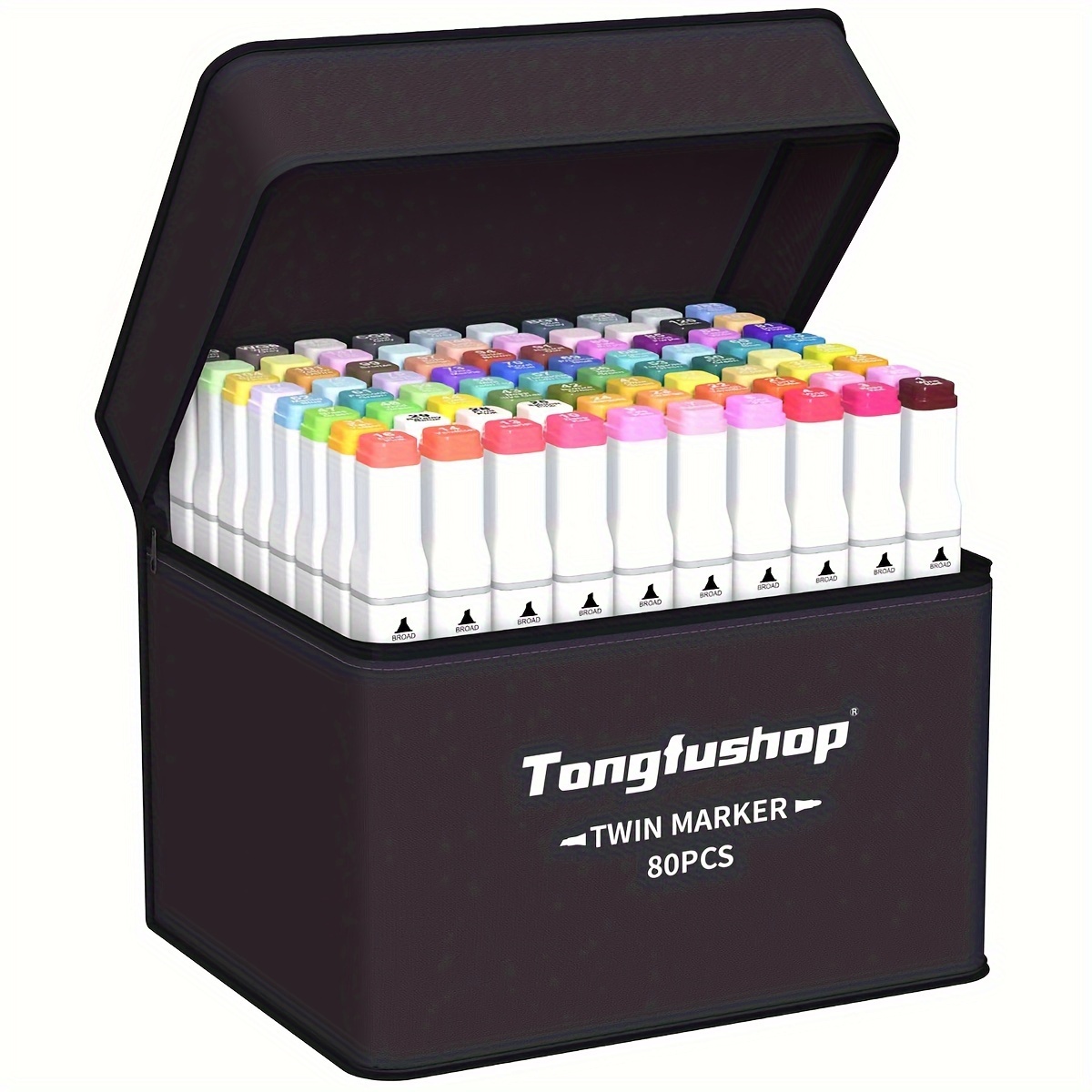 

Tongfushop 80 Colors Markers, Double Tip Blender Art Drawing Markers Set, Professional Permanent Sketch Markers For Adult Coloring Illustrations With Organizing Case, Pad