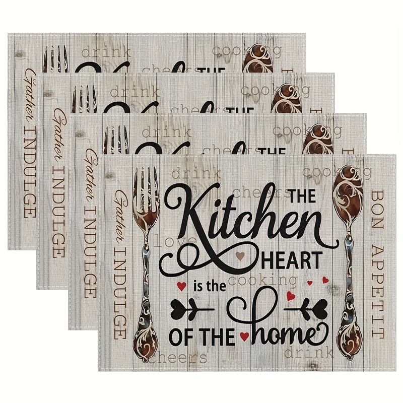 TEMU Juego de 4 manteles individuales, "La Cocina es del Hogar" - Resistentes al , Lavables a para Comedor y Fiestas