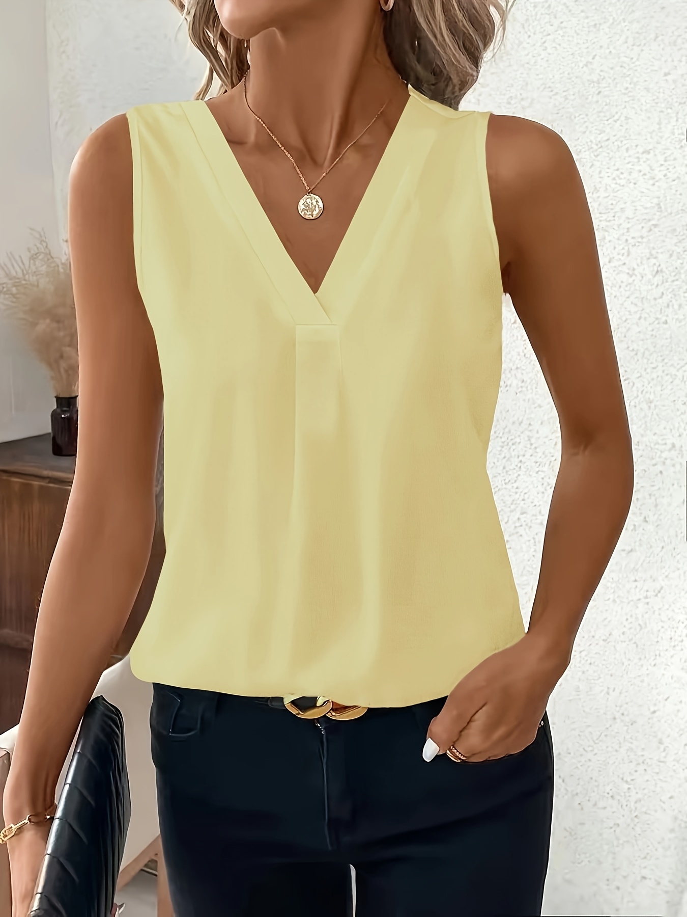elegant mustard neck tank top women sleeveless Temu United Arab