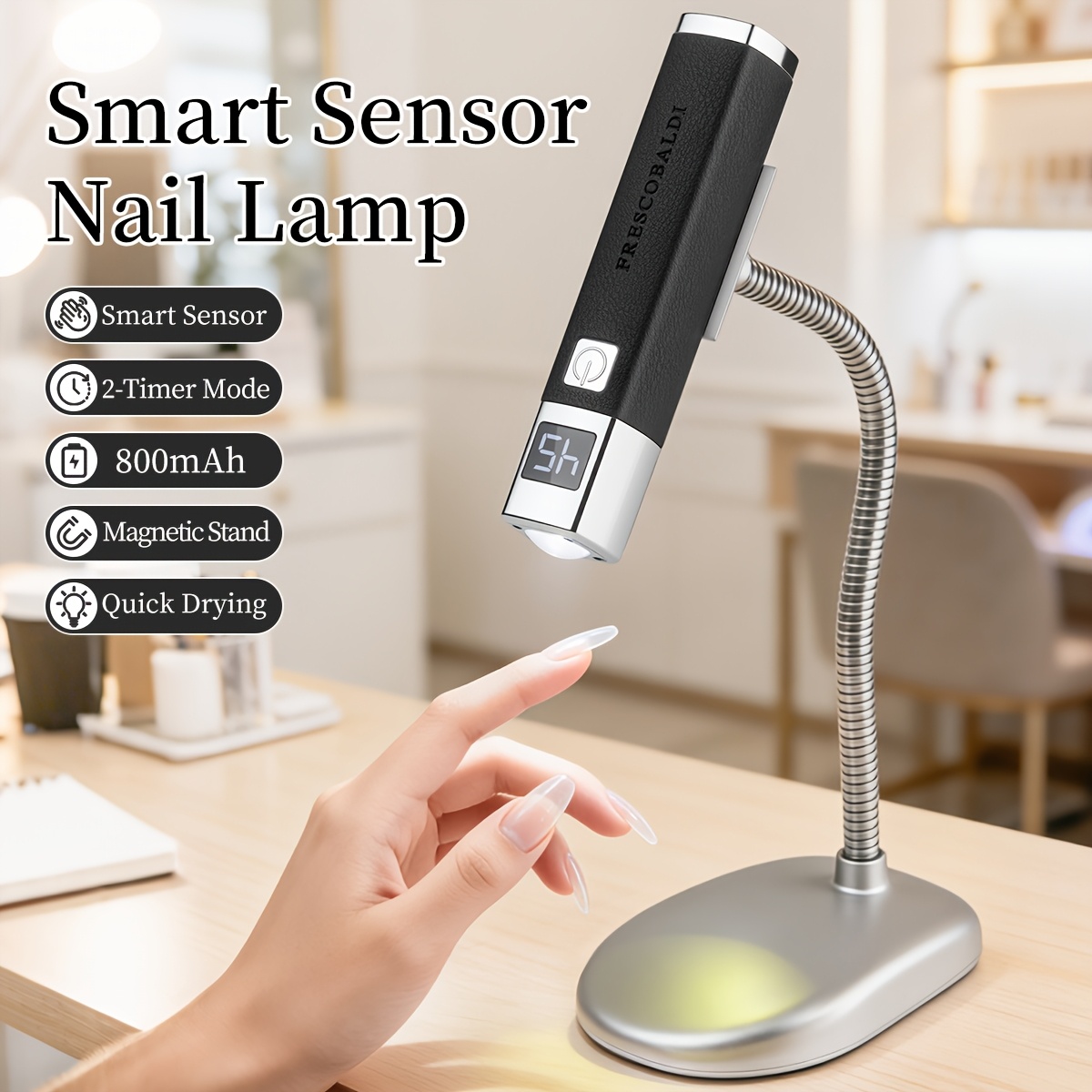 1pc Smart Sensor Nail Lamp, & 2 Timer For All Gels, 800mah Rechargeable Battery With Magnetic Stand, Fast Portable Led Nail Light For Home And